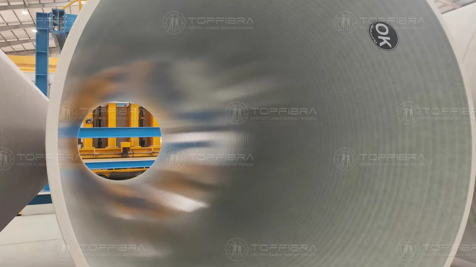 Interior view of GRP pipe produced with Continuous Filament Winding technology