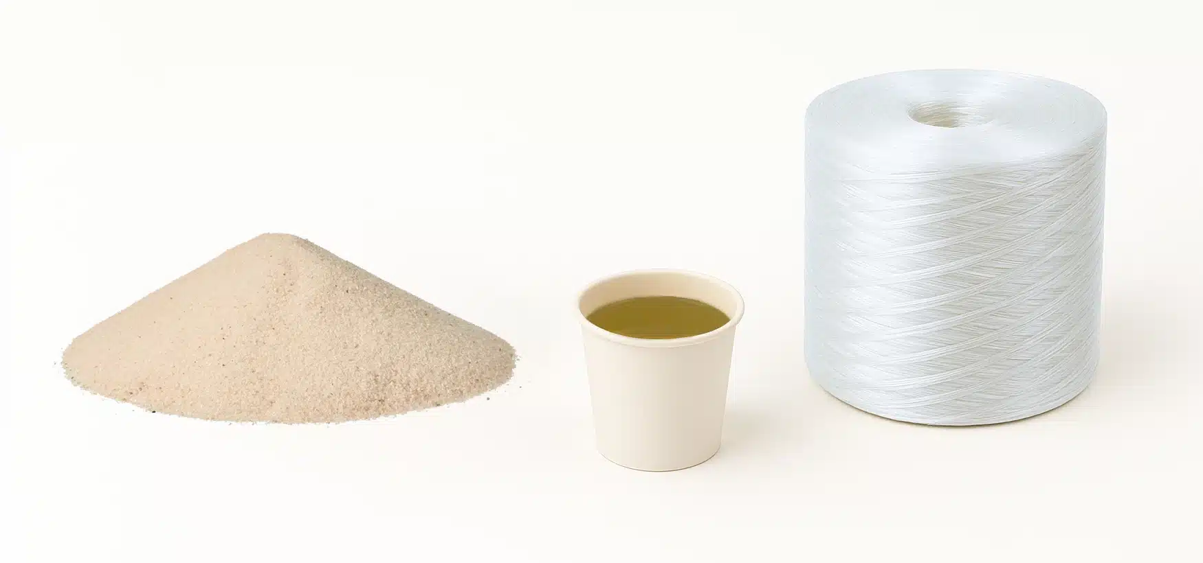 Raw materials for GRP pipes – silica sand, resin, and glass fiber roving