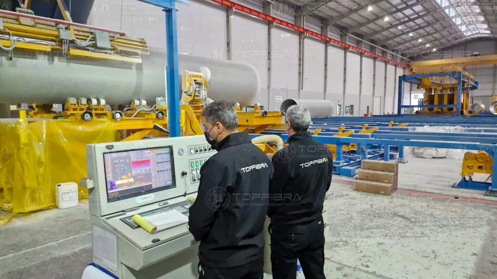 Topfibra ProSite specialists supervising a E-CFW GRP production line on site