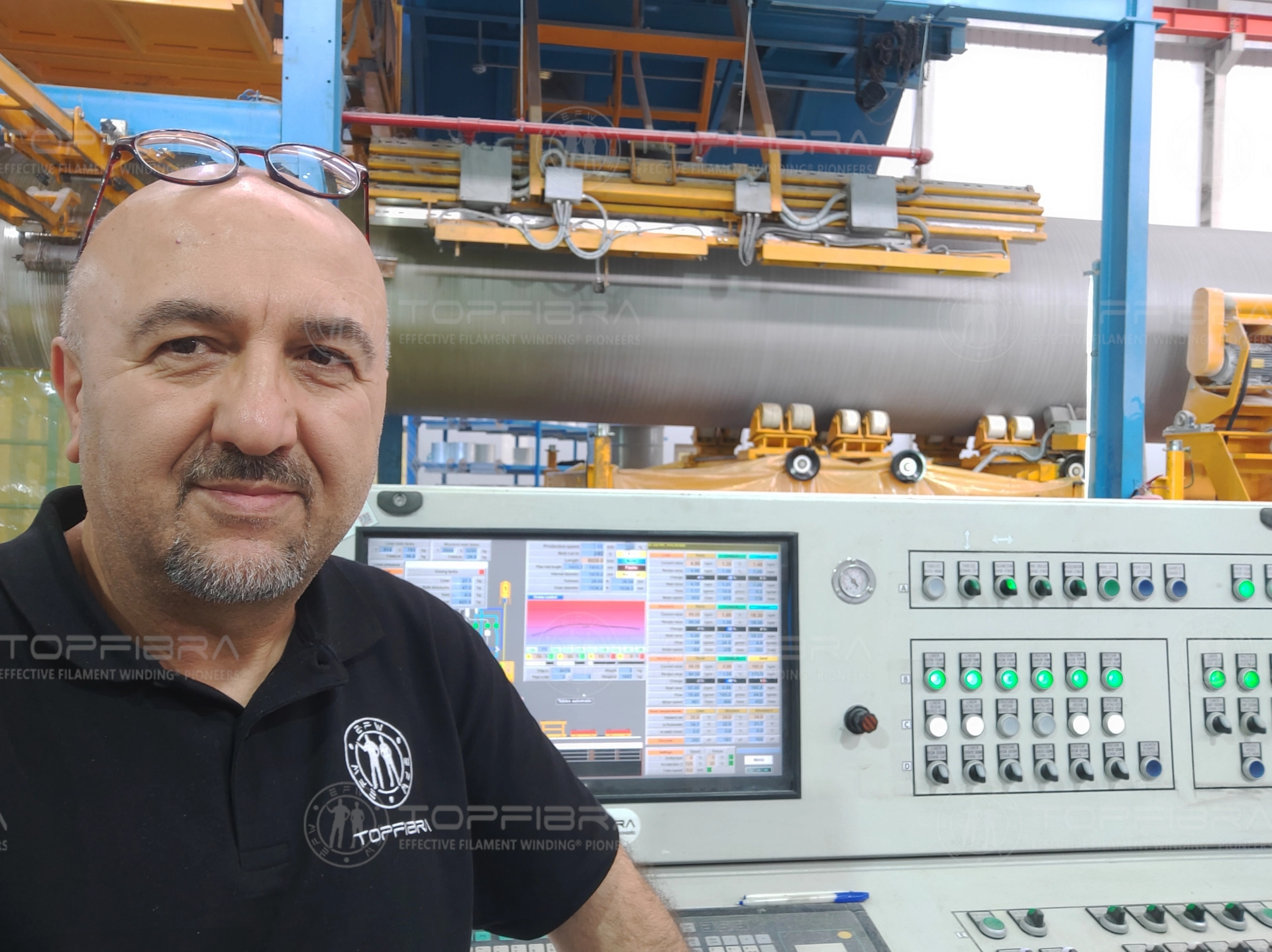 Topfibra ProSite specialists supervising a E-CFW GRP production line on site